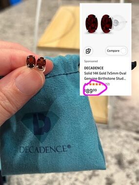 Decadence 14k White Gold Garnet Oval Solitaire Stud Earrings New
